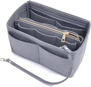 Purse Organizer Insert Multifunctional Large Capacity Makeup Storage Bag Felt Cloth Liner Travel Insert Portable Bag(Grey-M)