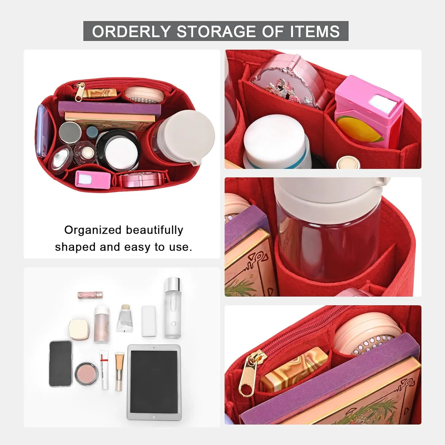 Purse Organizer Inserts for Speedy 35 Felt Purse Inserts HandBag and Tote bag Neverful Organizer Insert (Red,X-Large