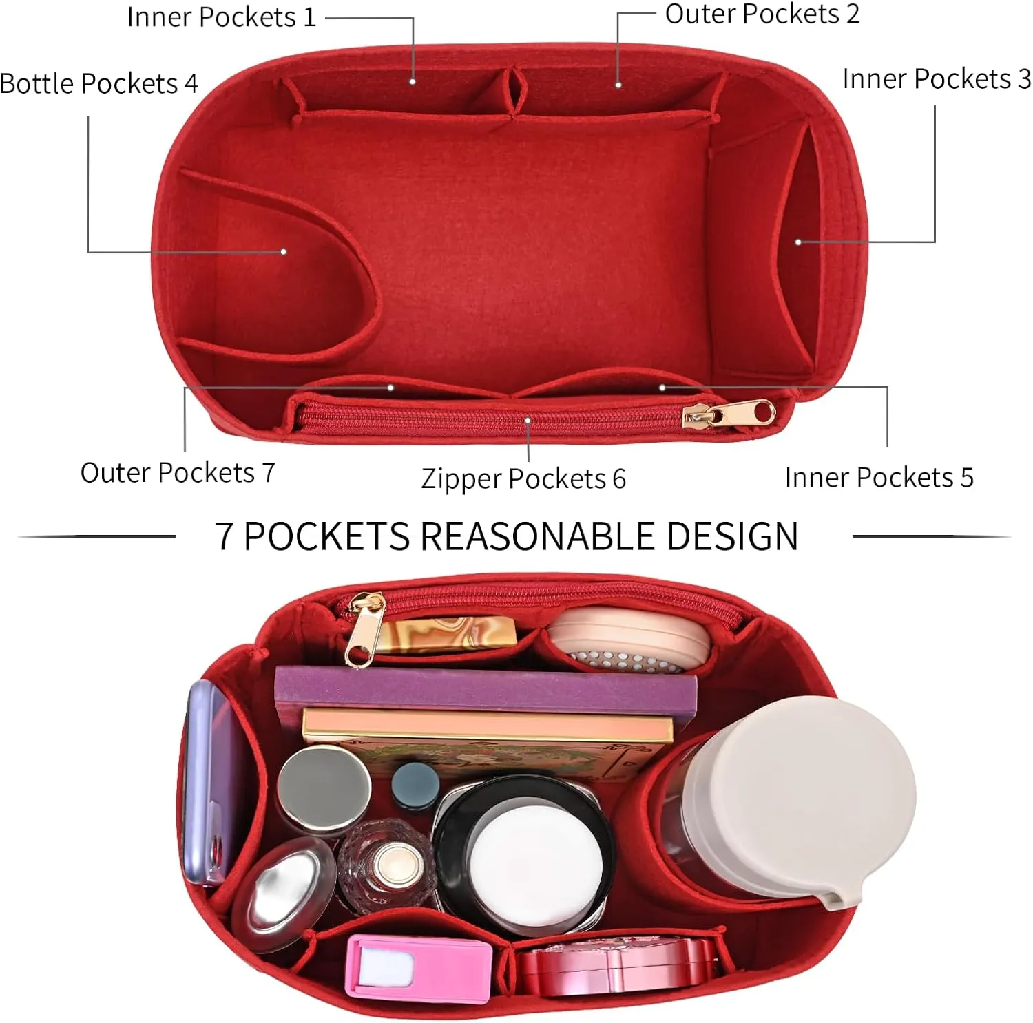 Purse Organizer Inserts for Speedy 35 Felt Purse Inserts HandBag and Tote bag Neverful Organizer Insert (Red,X-Large