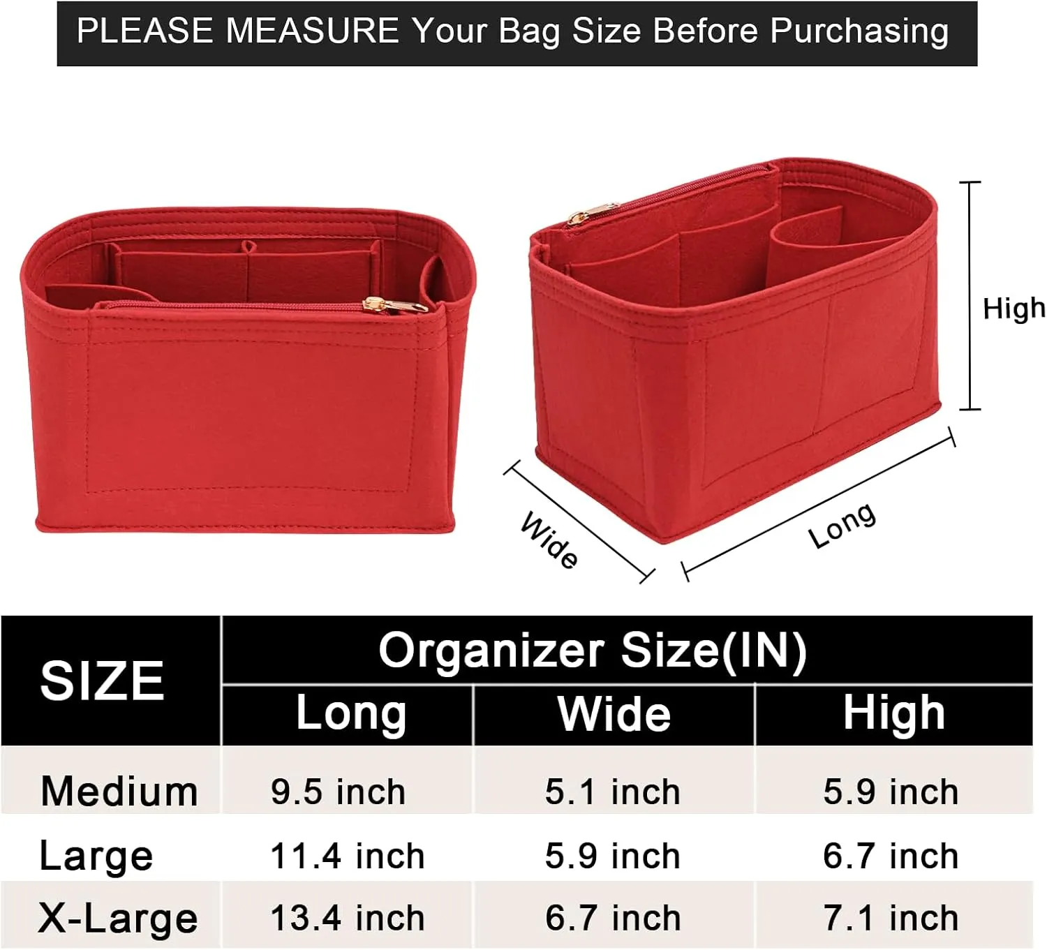 Purse Organizer Inserts for Speedy 35 Felt Purse Inserts HandBag and Tote bag Neverful Organizer Insert (Red,X-Large