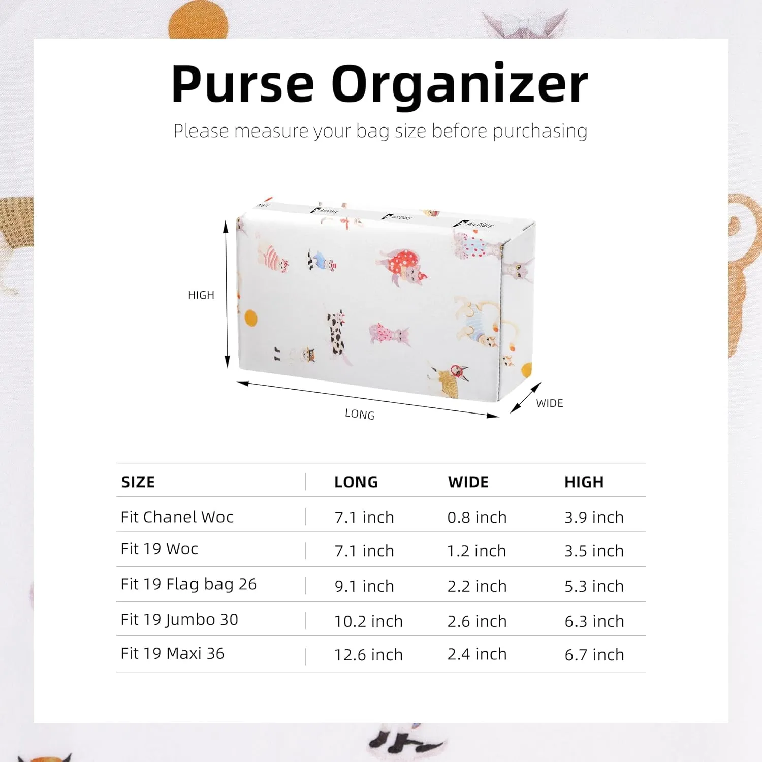 Purse Pillow Shaper Insert Fits Chanel 19 Bags, Memory Foam Bag Pillow, Luxury Handbag Tote Shaper, Keep bag in Shape(Flap 26,Cat Paradise)