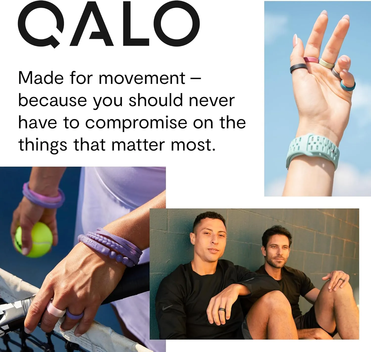 QALO Women's Rubber Silicone Ring, Stackable Peak, Wedding Ring for Women, Breathable, Durable Engagement Silicone Band, 5mm Wide 2mm Thick, Multi Colors