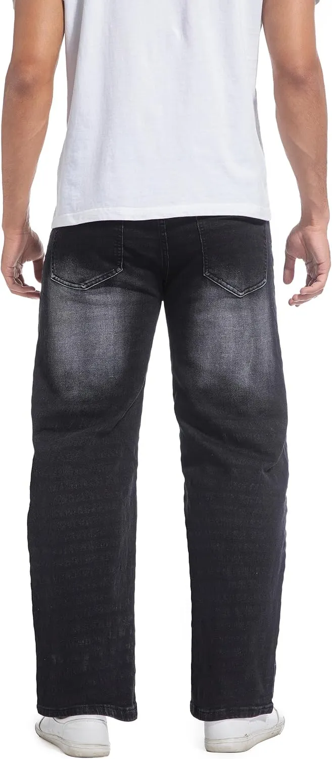 QIMYUM Men's Wide-Leg Baggy Flex Jeans Relaxed Loose Fit Long Denim Pants