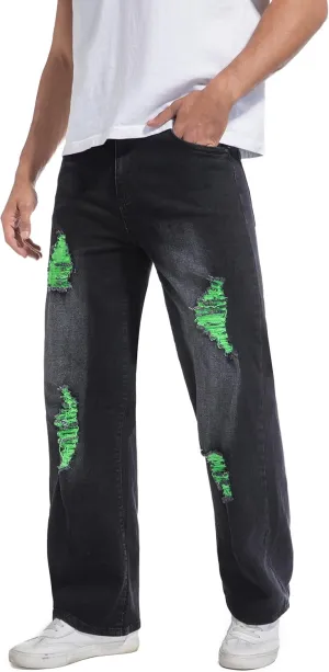 QIMYUM Men's Wide-Leg Baggy Flex Jeans Relaxed Loose Fit Long Denim Pants