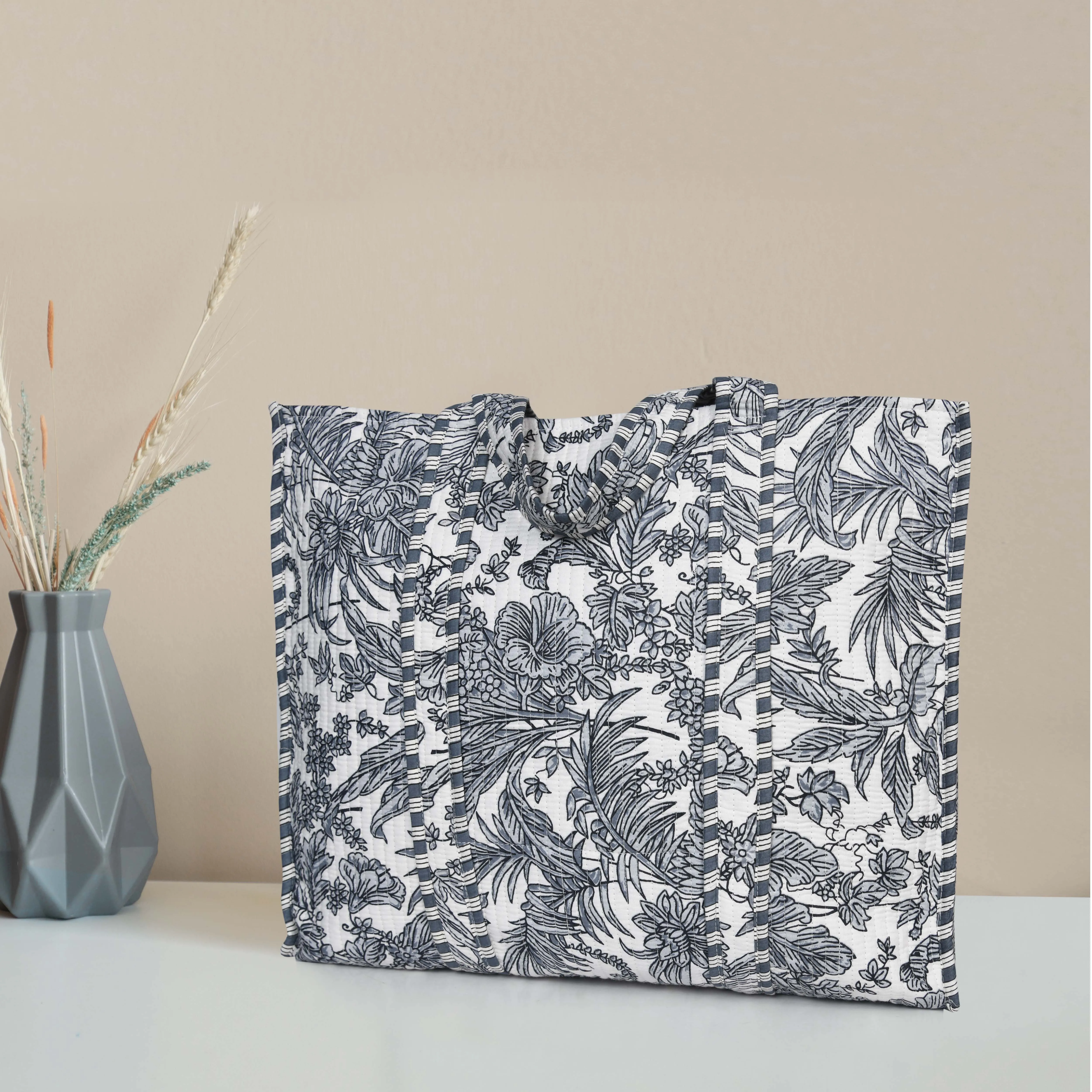 Quilted Cotton  Tote Bags - Grey