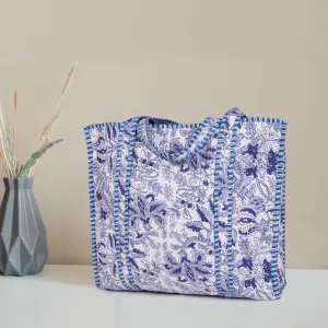 Quilted Cotton  Tote Bags - Navy