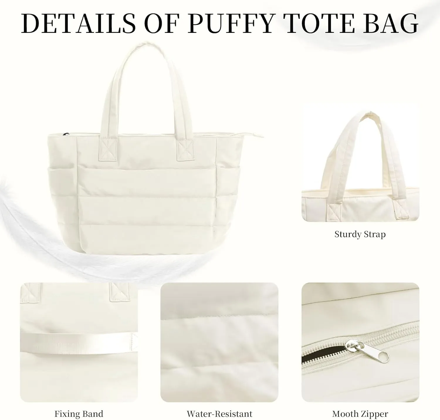 Quilted Tote Bag for Women, Lightweight Puffy Work Bag with Compartment, Quilted Shoulder Bag with Multi Pockets