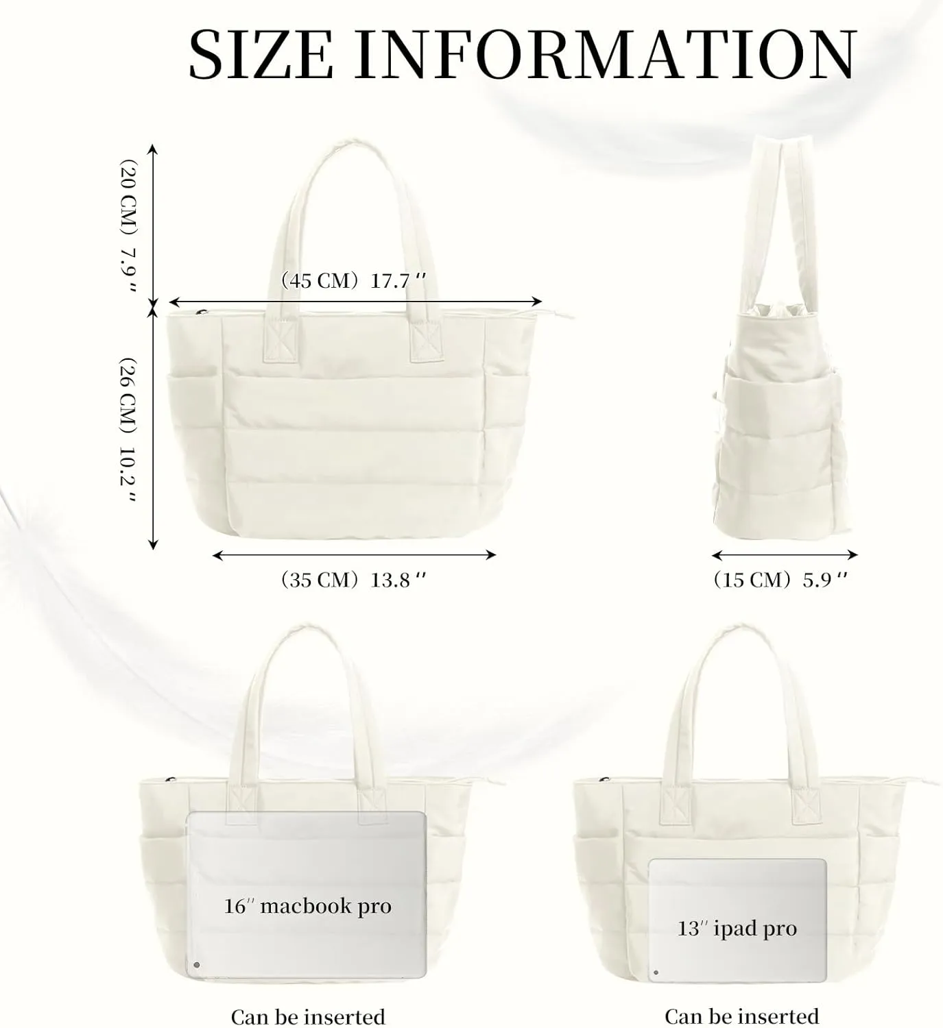 Quilted Tote Bag for Women, Lightweight Puffy Work Bag with Compartment, Quilted Shoulder Bag with Multi Pockets