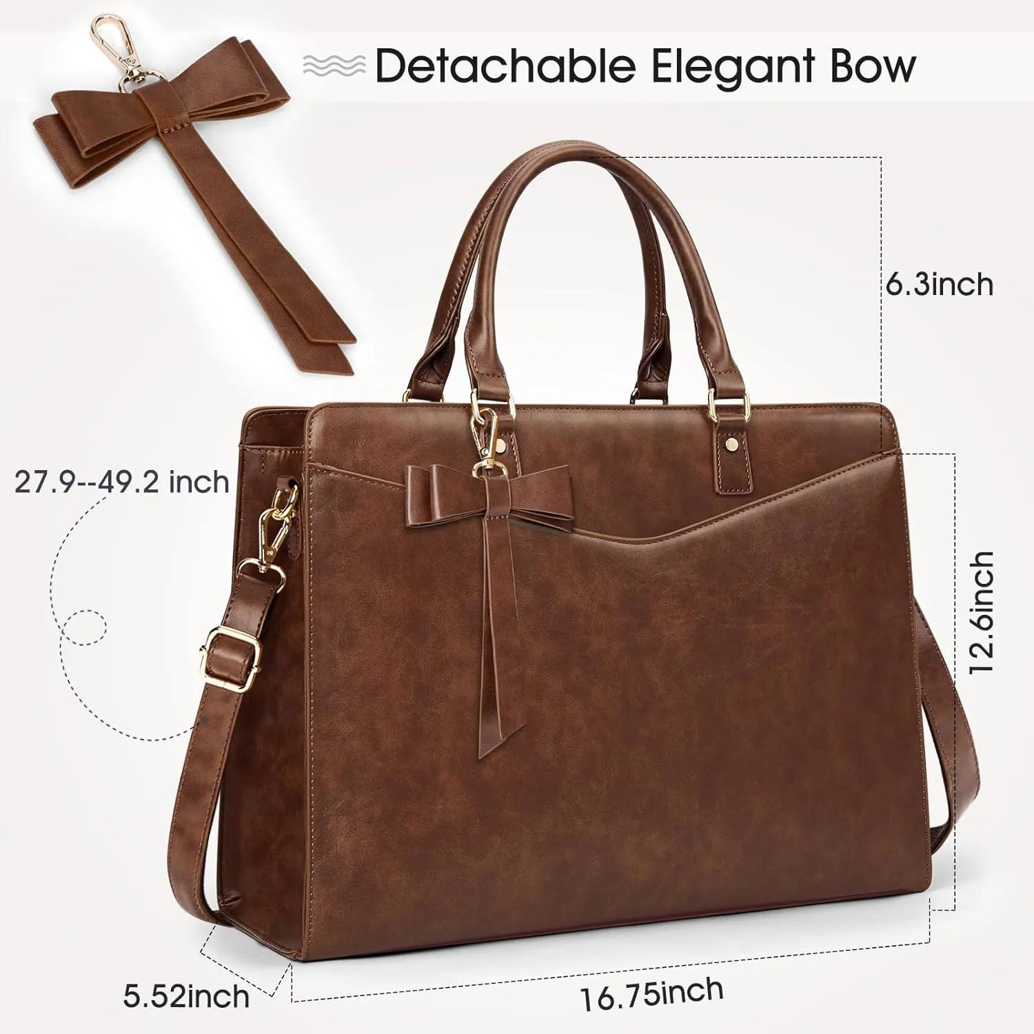 RAINSMORE Laptop Bag for Women 15.6 Inch PU Leather Laptop Tote Professional Business Office Work Bag Waterproof Briefcase Computer Tote Bag Large Lightweight Handbag Shoulder Bag