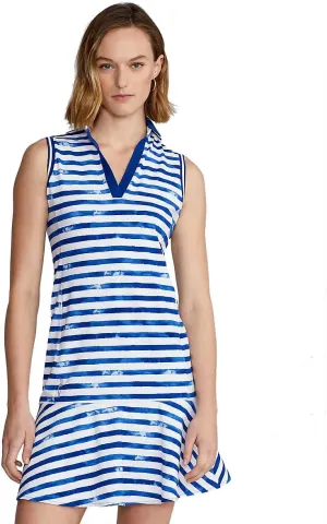Ralph Lauren RLX Golf Women's Performance Interlock Striped Sleeveless Polo Dress, Blue/White, XS