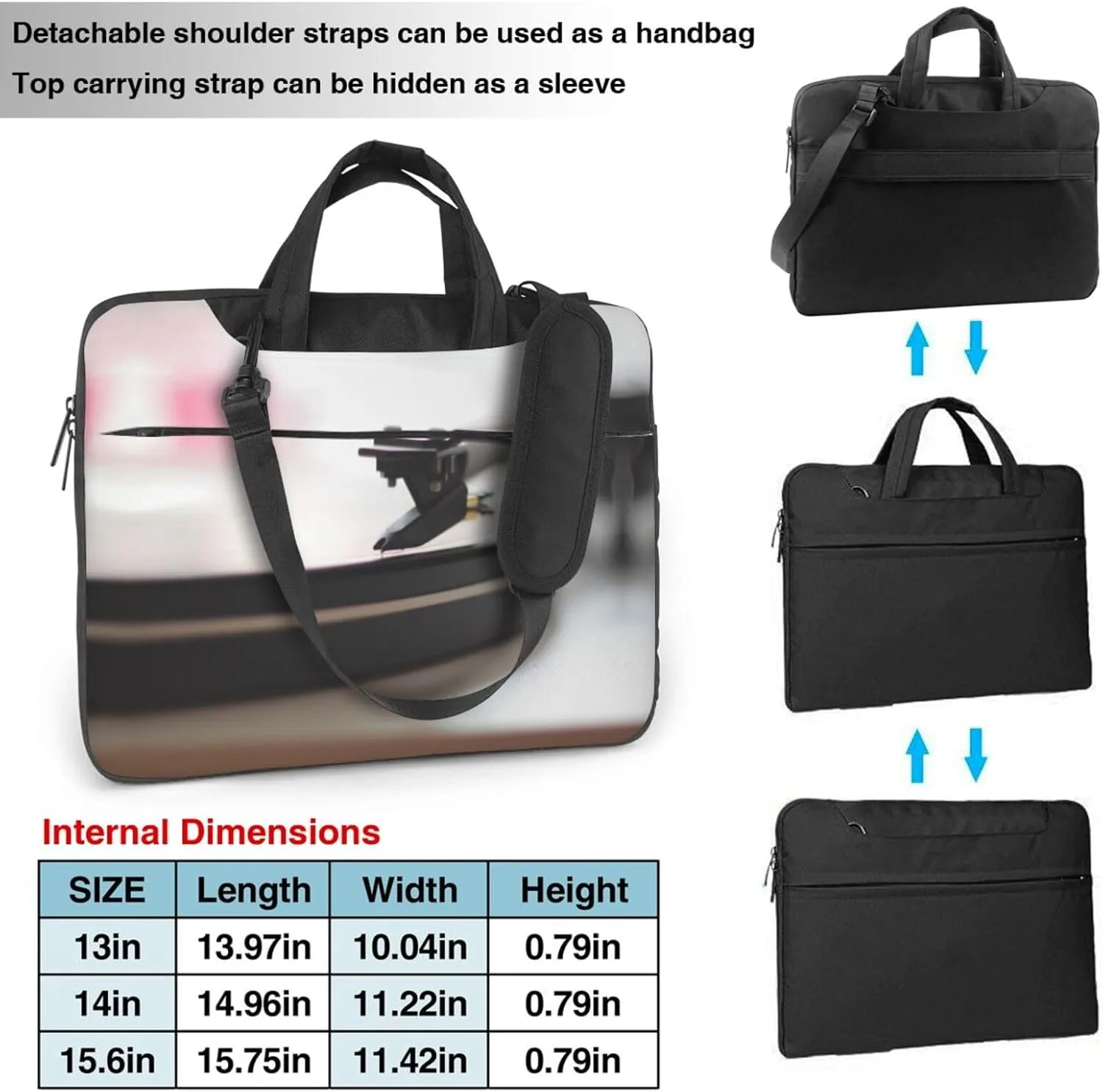 Record Player Printed Laptop Bag Case Message Briefcase Adjustable Shoulder Strap Computer Bag for Travel Work Office