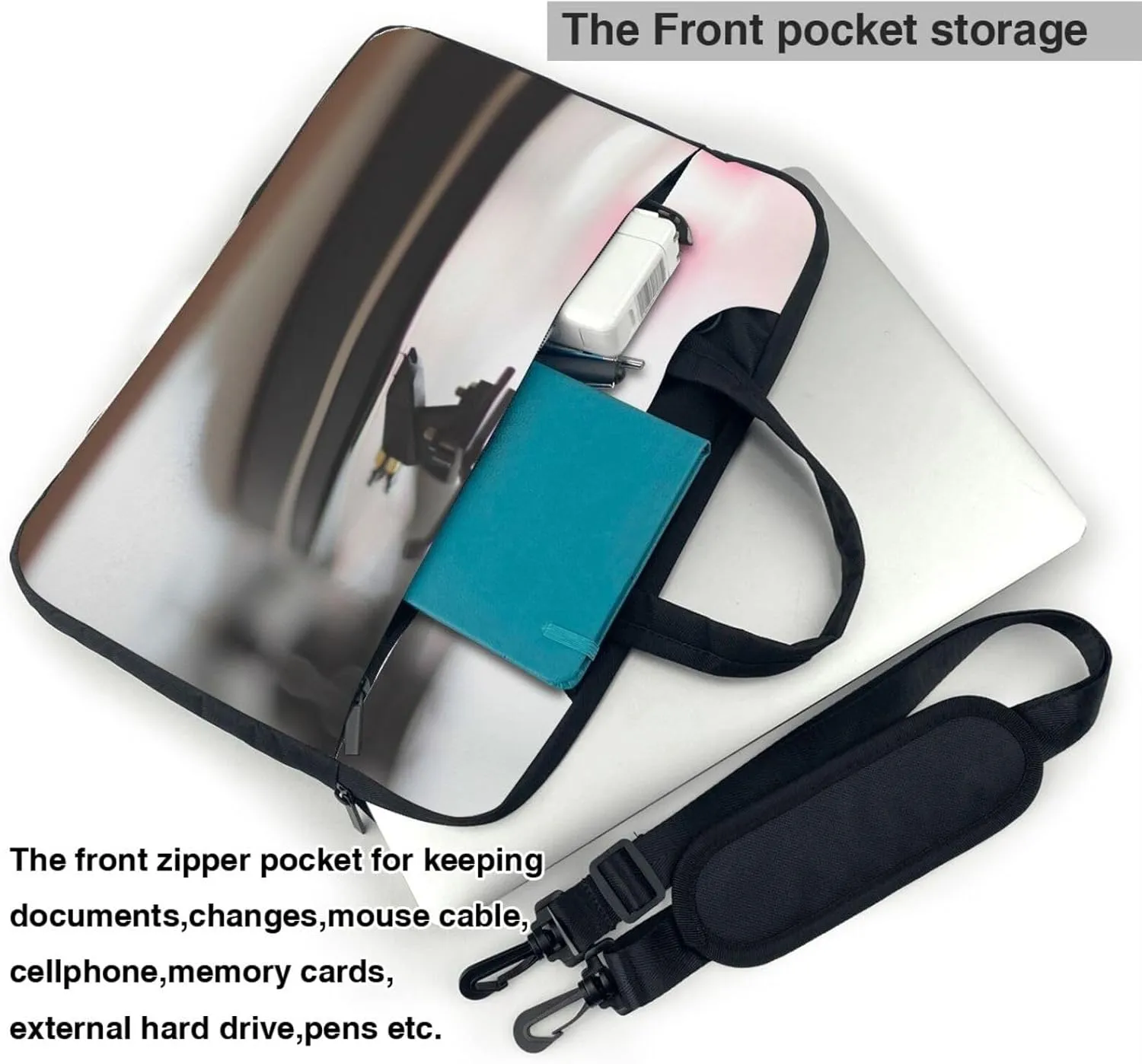 Record Player Printed Laptop Bag Case Message Briefcase Adjustable Shoulder Strap Computer Bag for Travel Work Office