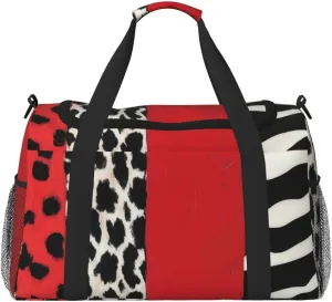 Red Leopard And Zebra Animal Travel Duffel Bag Tote Bag Sports Gym Bag For Women And Men