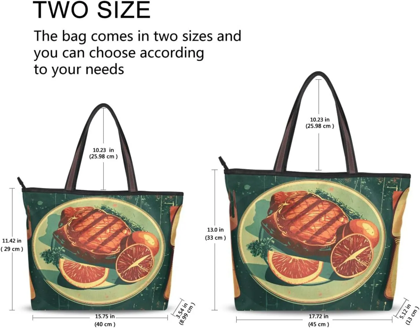 Retro Breakfast Women's Tote Bag Purse Reusable Grocery Handbag Bags with Zipper Large