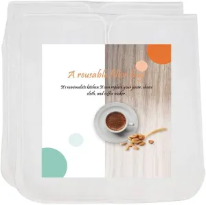 Reusable Filter Bags - 12" X 12" Washable Mesh Bag for Straining Food/Cold Brew Coffee,Food Grade BPA-Free Cheesecloth,Multiple Usage for Nut Milk Fruit Wine Juice Filter (2, 12" X 12")