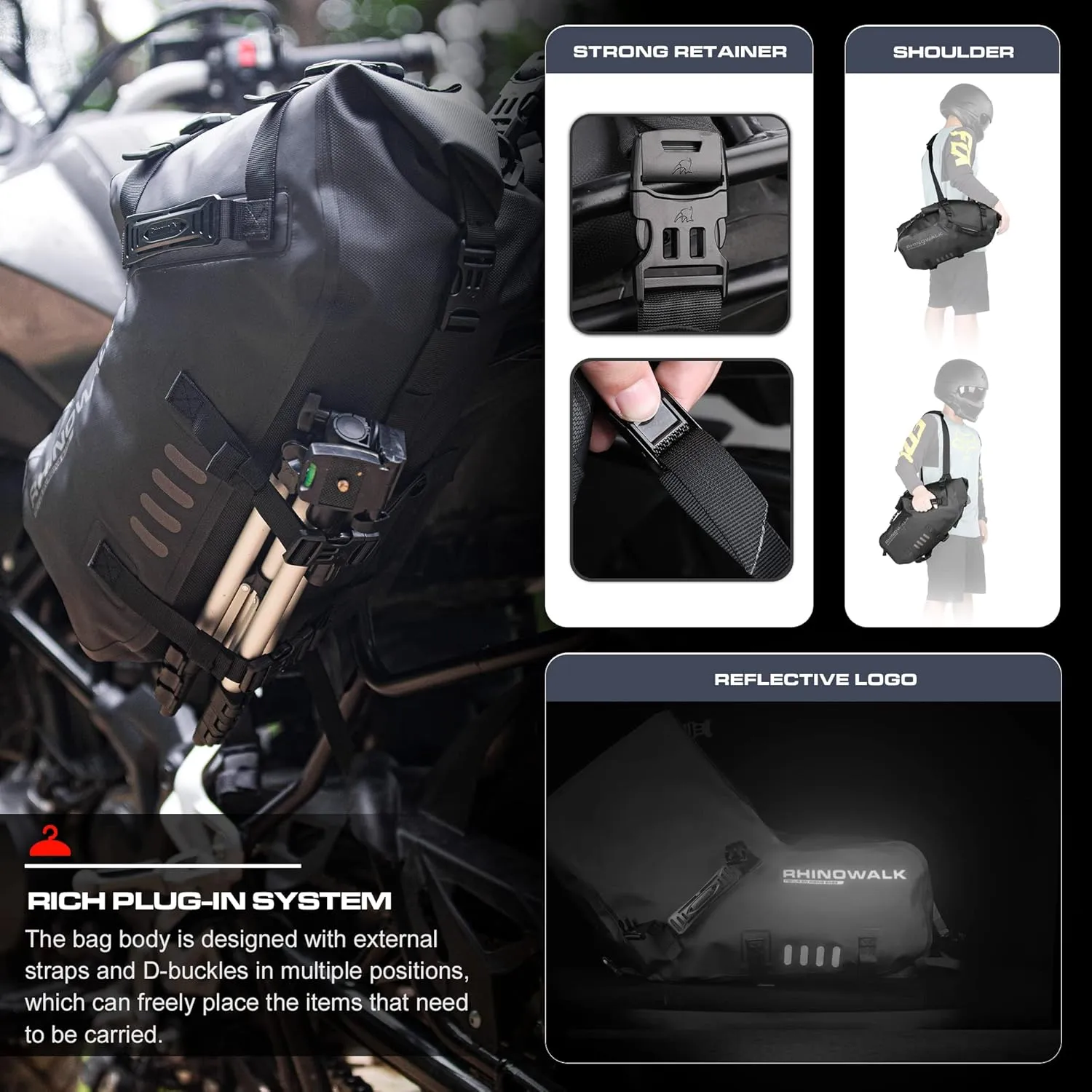 Rhinowalk Motorcycle Saddle bags, Waterproof motorcycle saddlebags, shoulder bag 28L(14L*2), for most Adventure and Sport Motorcycle Racks, 1 Pair