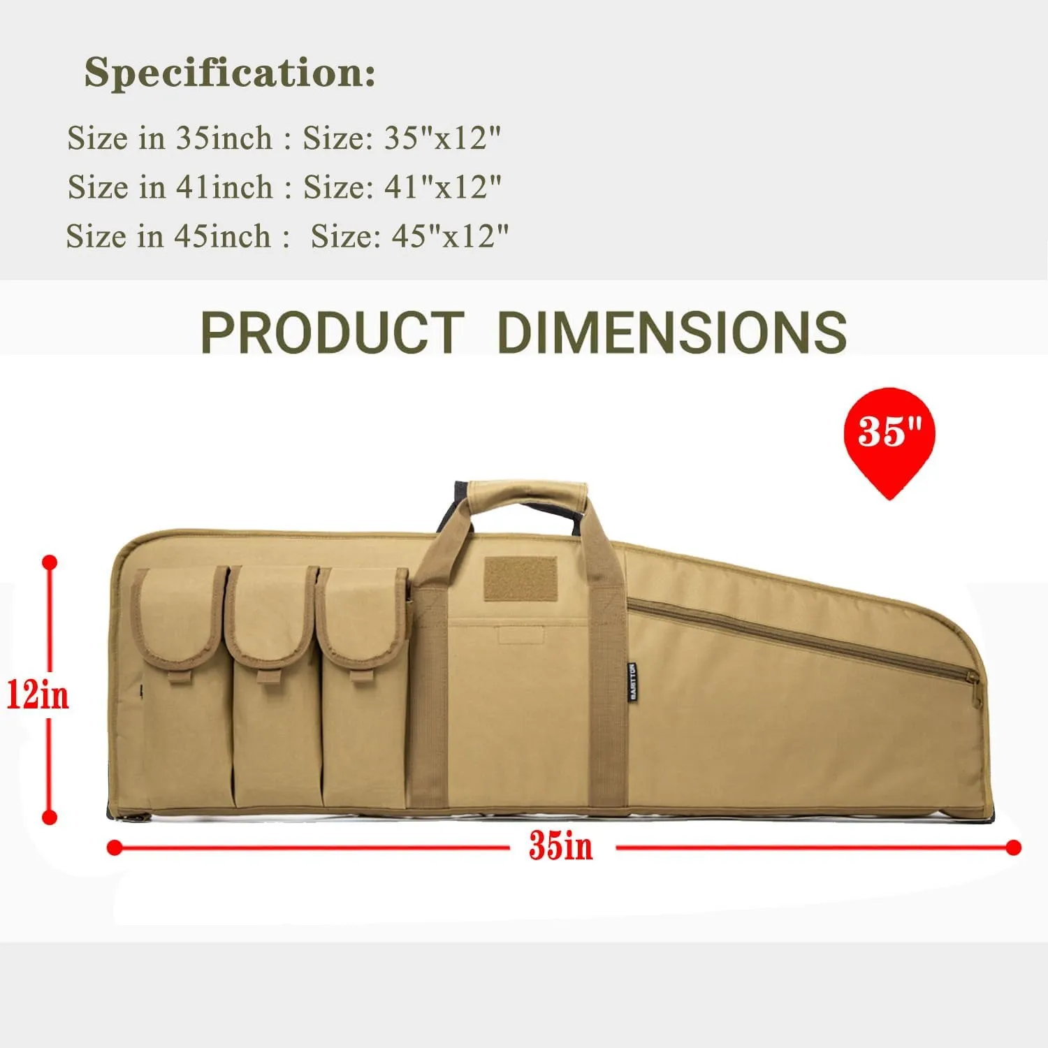 Rifle Case Tactical Single Scoped Soft Rifle Bag with Multiple Magazine Holder Pouch,Dual Lockable Zippers, Available Length in 35" 41" 45".