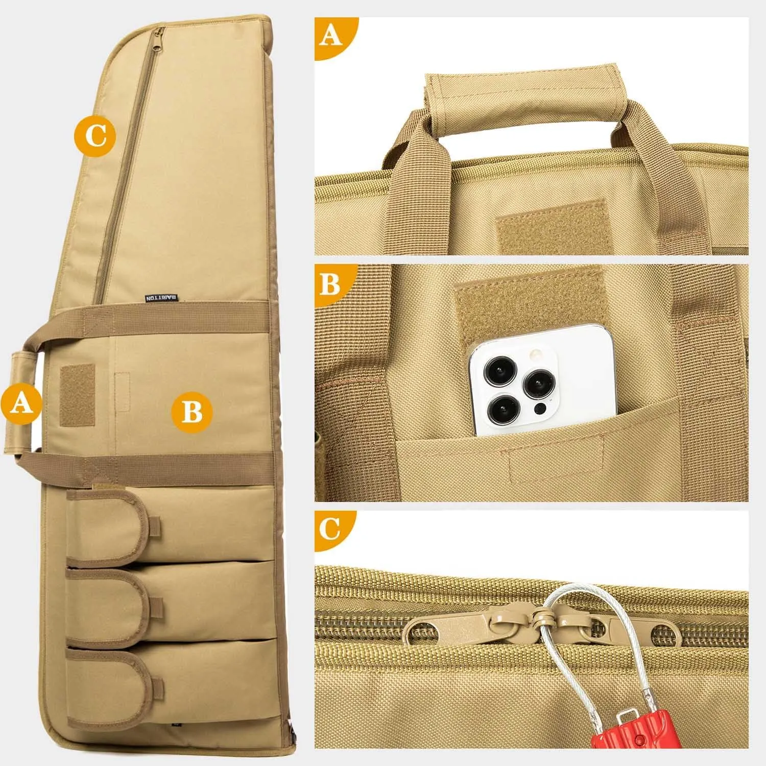 Rifle Case Tactical Single Scoped Soft Rifle Bag with Multiple Magazine Holder Pouch,Dual Lockable Zippers, Available Length in 35" 41" 45".