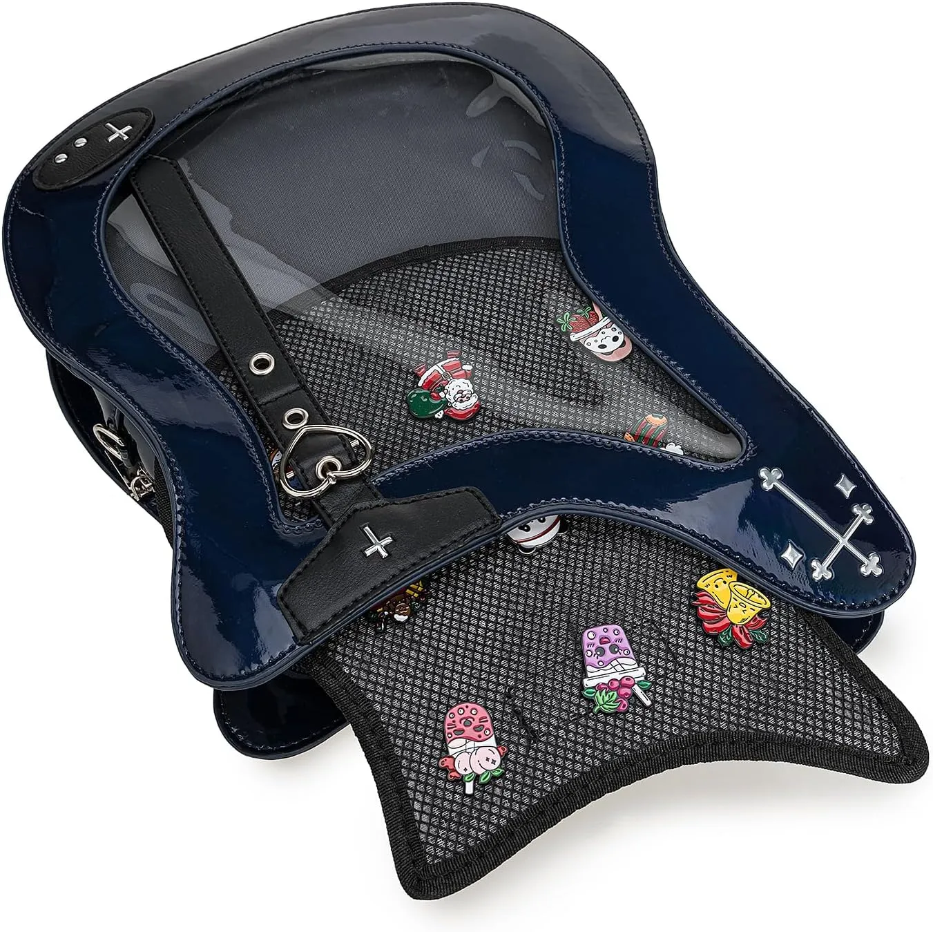 Rock Metal Guitar Ita Bag Crossbody Shoulder Bags Kawaii Cute Clear Window Pin Insert with a Removeable Strap
