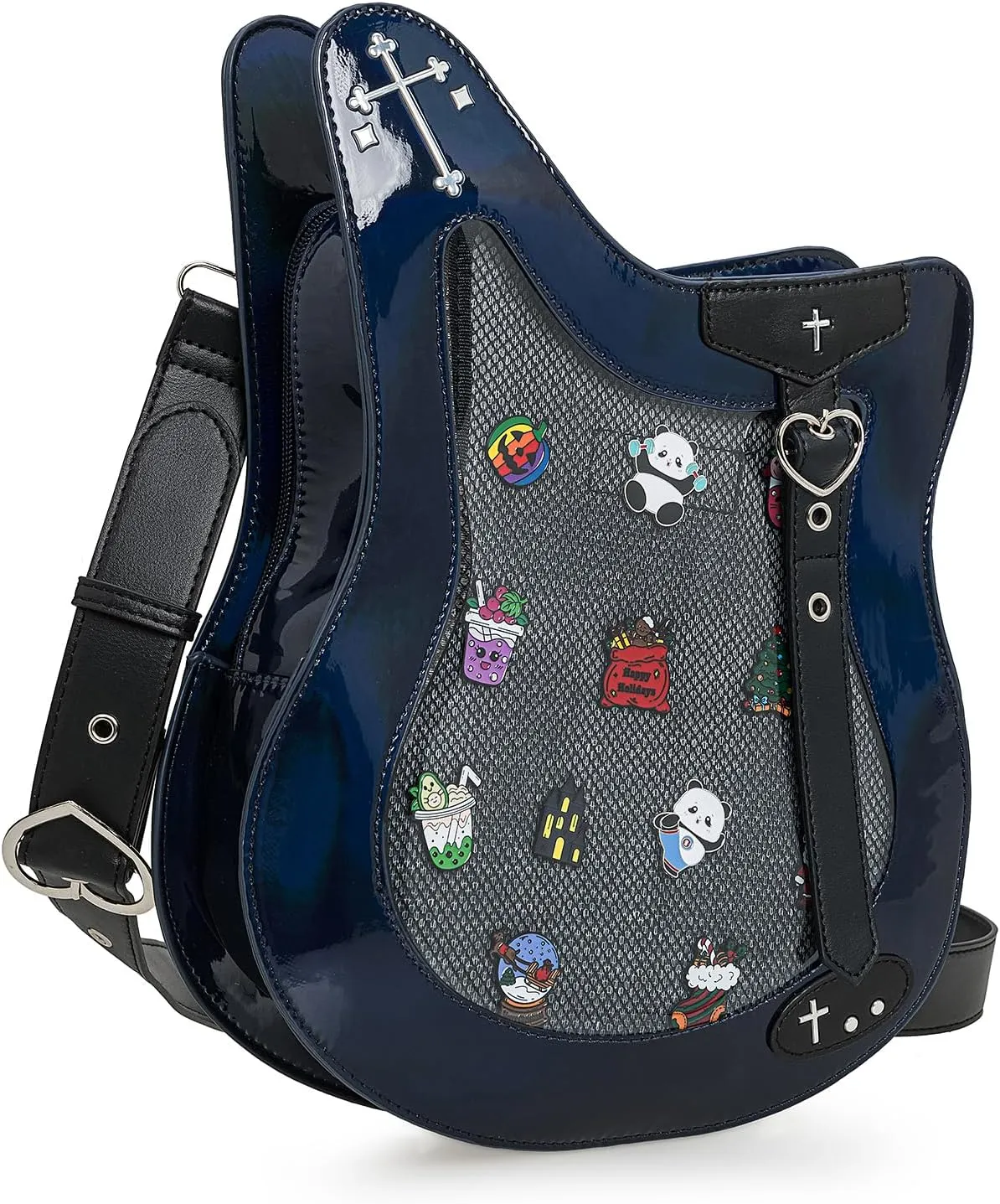 Rock Metal Guitar Ita Bag Crossbody Shoulder Bags Kawaii Cute Clear Window Pin Insert with a Removeable Strap