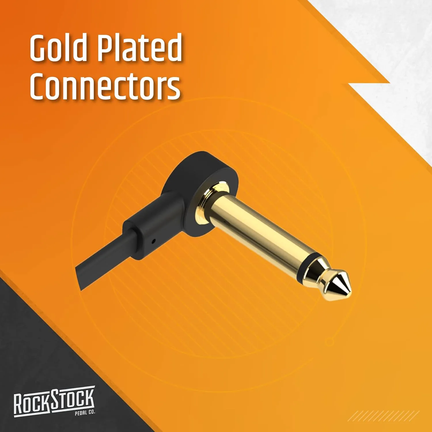 Rock Stock Guitar Flat Patch Cables (Pack of 3) - 2 Inch C-Shape Ultra-Thin Effect Guitar Pedal Patch Cables - Right-Angle, Black with Durable Gold Plated Connectors, Maximize Pedalboard Space