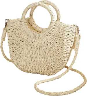 RomanticDesign Women Straw Handbag Woven Tote Bag Summer Beach Crossbody Purse for Vacation
