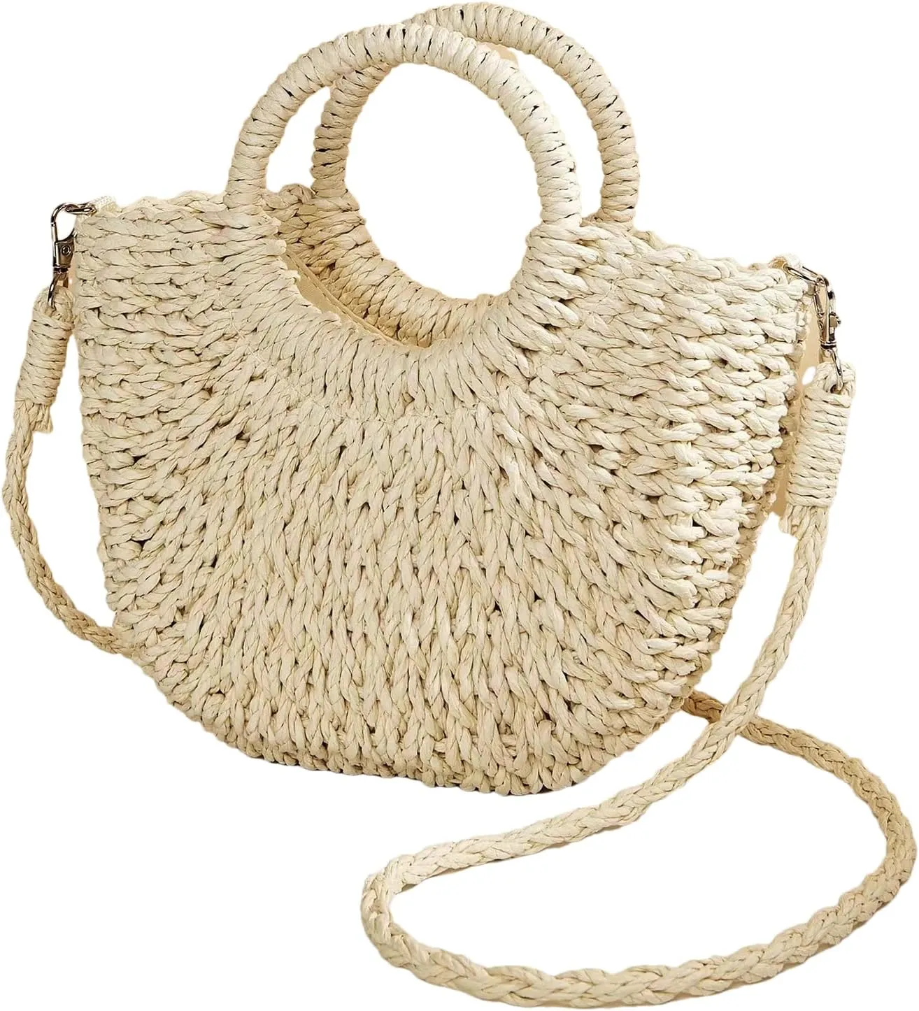 RomanticDesign Women Straw Handbag Woven Tote Bag Summer Beach Crossbody Purse for Vacation