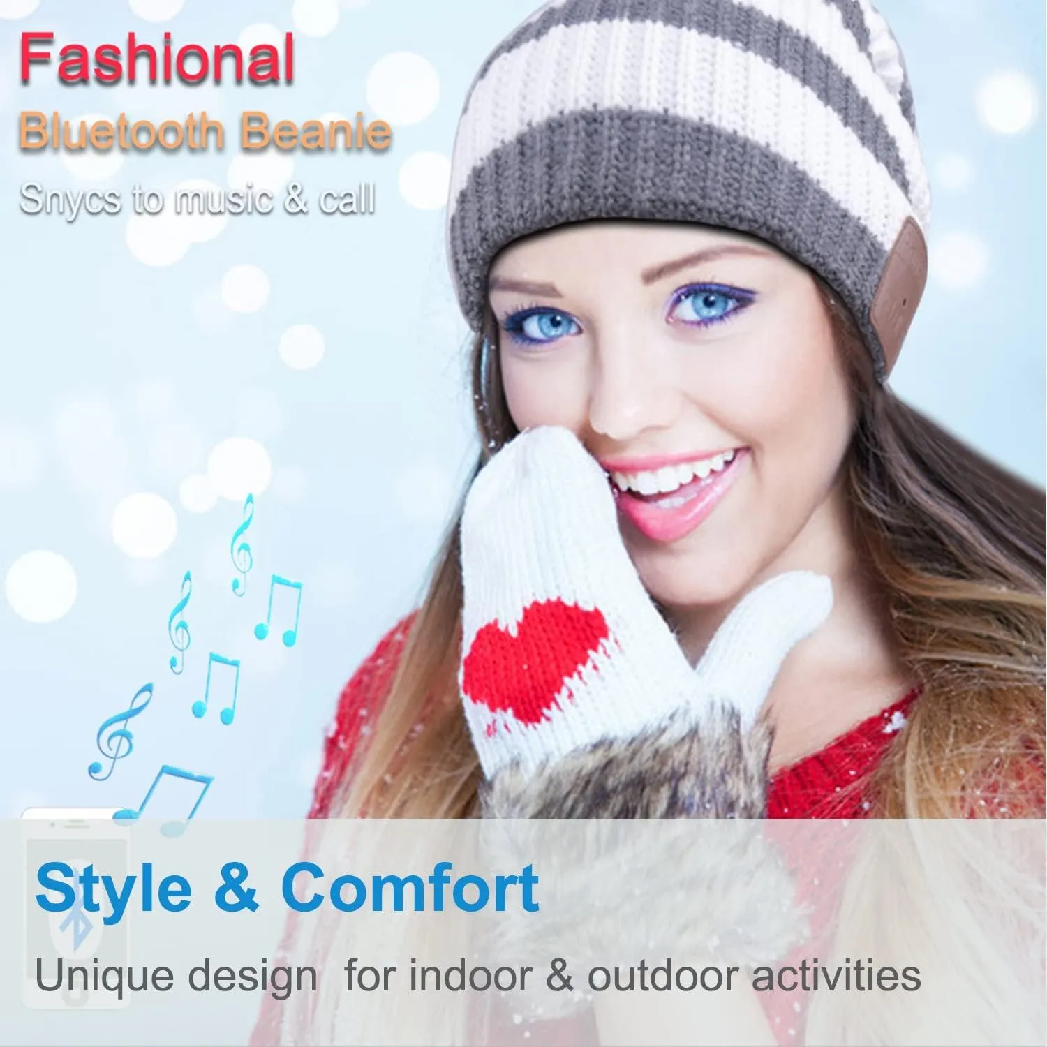 Rotibox Bluetooth Beanie Hat Wireless Headphone for Outdoor Sports Xmas Gifts