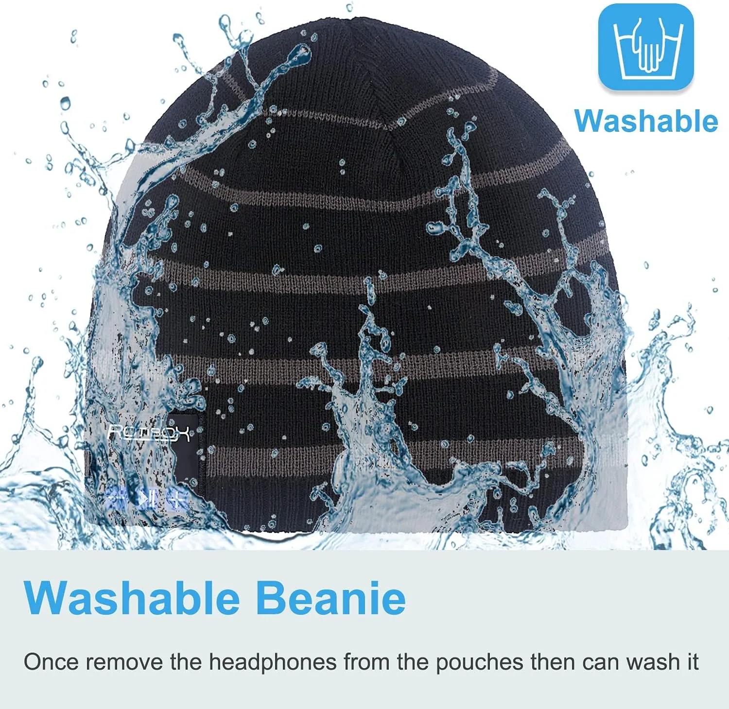 Rotibox Washable Bluetooth Beanie Hat with Wireless Stereo Over Ear Headphones Headsets Earphone Speaker Hands Free