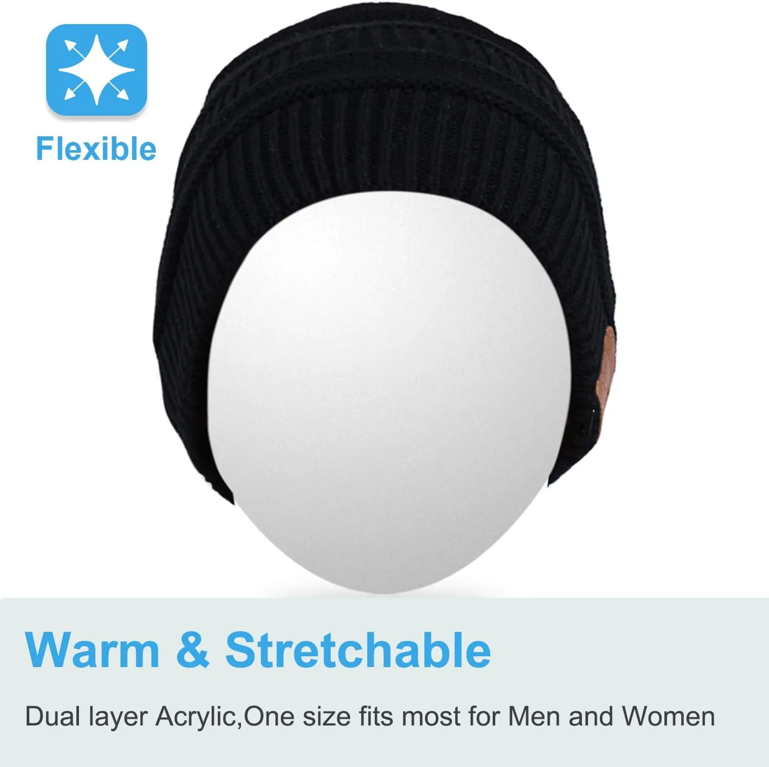 Rotibox Washable Bluetooth Beanie Hat with Wireless Stereo Over Ear Headphones Headsets Earphone Speaker Hands Free