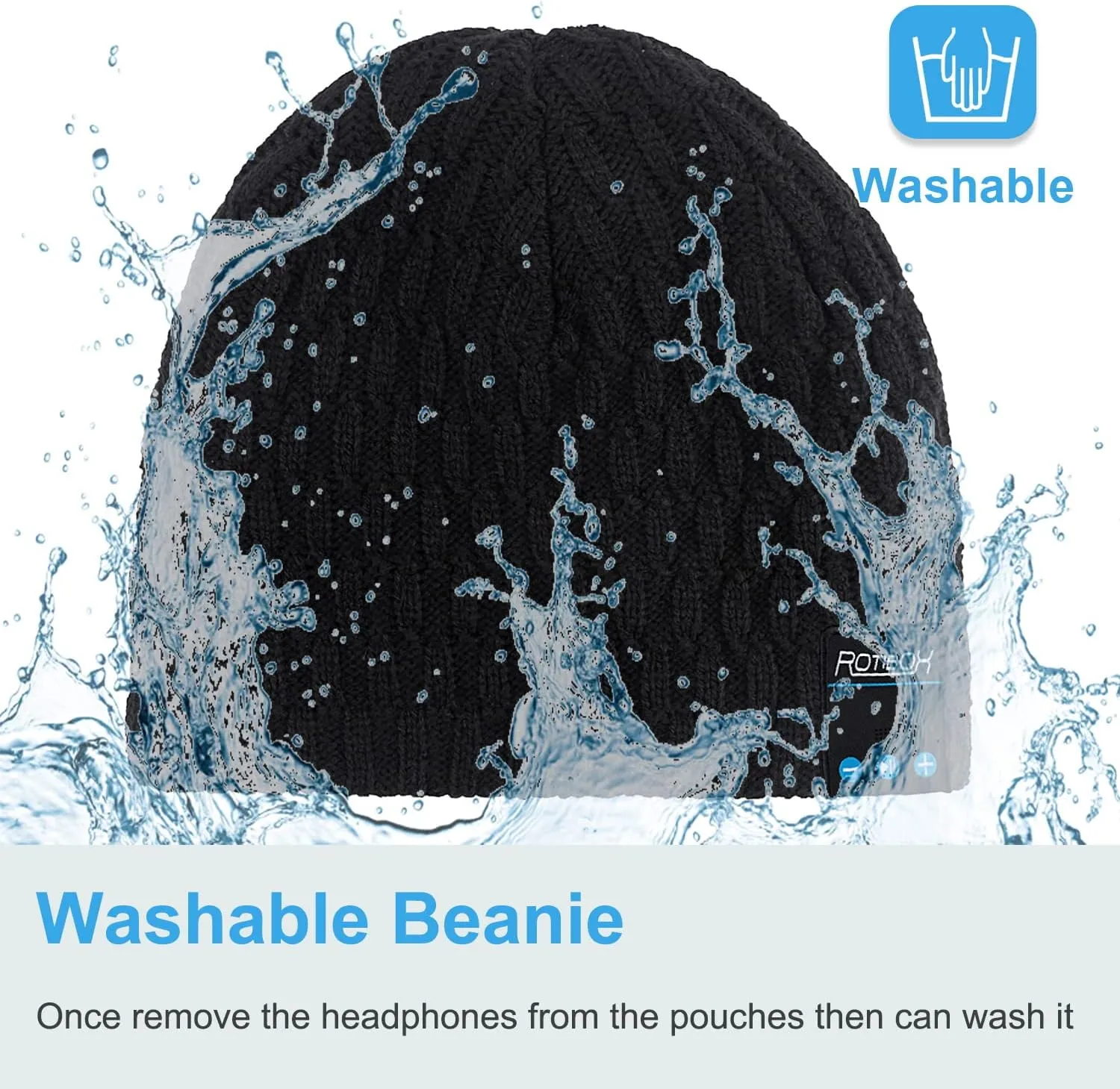 Rotibox Washable Bluetooth Beanie Hat with Wireless Stereo Over Ear Headphones Headsets Earphone Speaker Hands Free