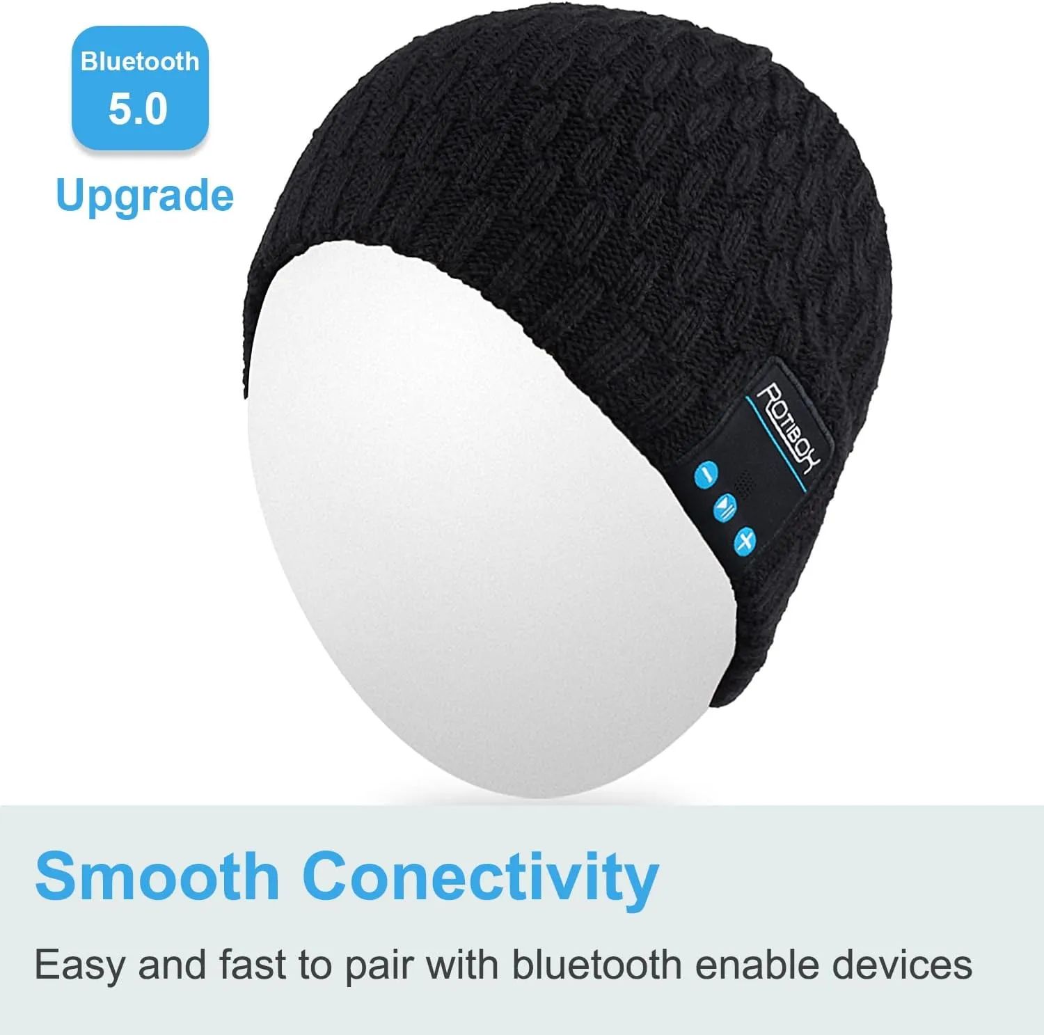Rotibox Washable Bluetooth Beanie Hat with Wireless Stereo Over Ear Headphones Headsets Earphone Speaker Hands Free