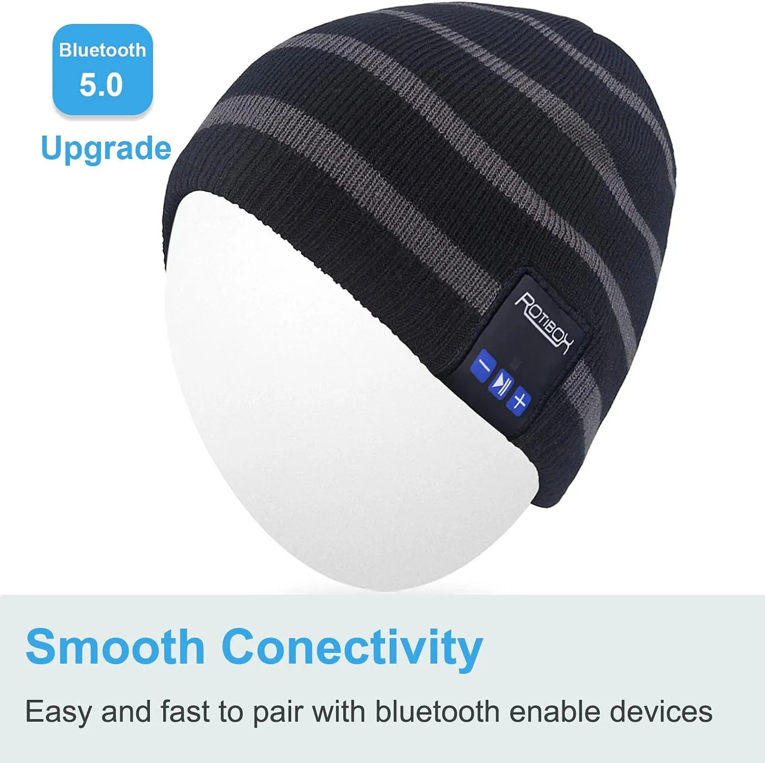 Rotibox Washable Bluetooth Beanie Hat with Wireless Stereo Over Ear Headphones Headsets Earphone Speaker Hands Free