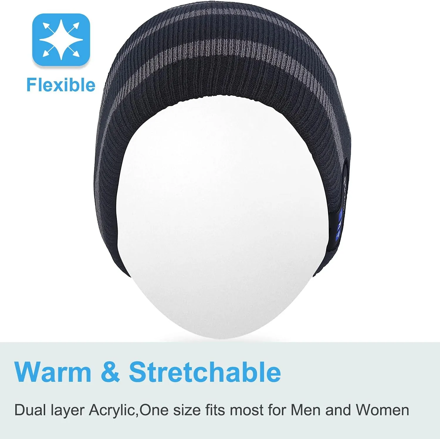 Rotibox Washable Bluetooth Beanie Hat with Wireless Stereo Over Ear Headphones Headsets Earphone Speaker Hands Free