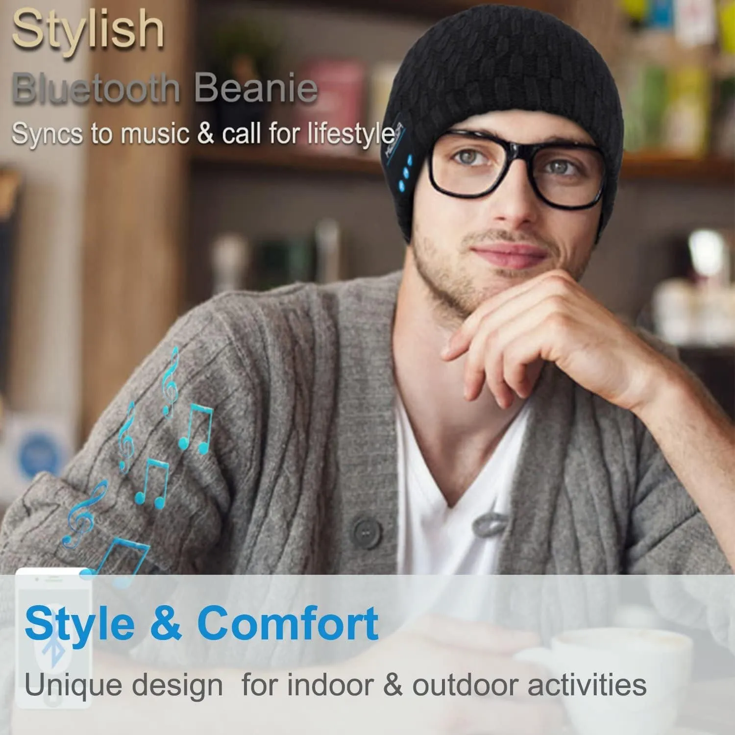 Rotibox Washable Bluetooth Beanie Hat with Wireless Stereo Over Ear Headphones Headsets Earphone Speaker Hands Free