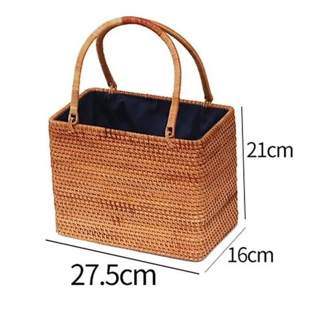 Round Straw Bag, Summer Style Women Bohemian Handbag Handmade Beach Circular Bag