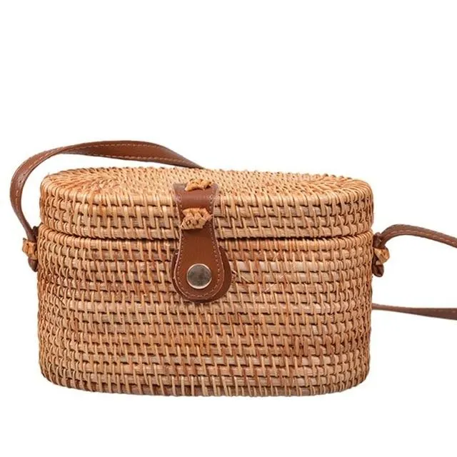 Round Straw Bag, Summer Style Women Bohemian Handbag Handmade Beach Circular Bag