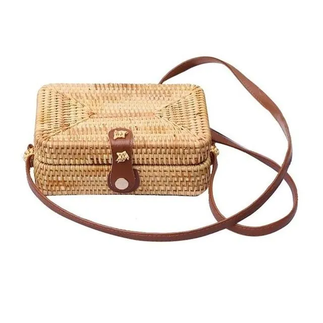 Round Straw Bag, Summer Style Women Bohemian Handbag Handmade Beach Circular Bag