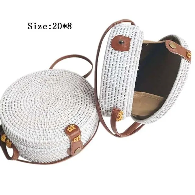 Round Straw Bag, Summer Style Women Bohemian Handbag Handmade Beach Circular Bag