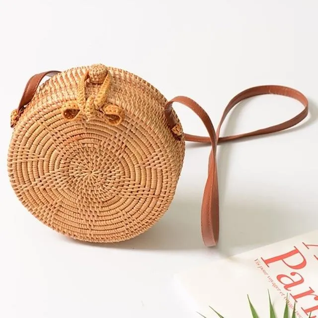 Round Straw Bag, Summer Style Women Bohemian Handbag Handmade Beach Circular Bag