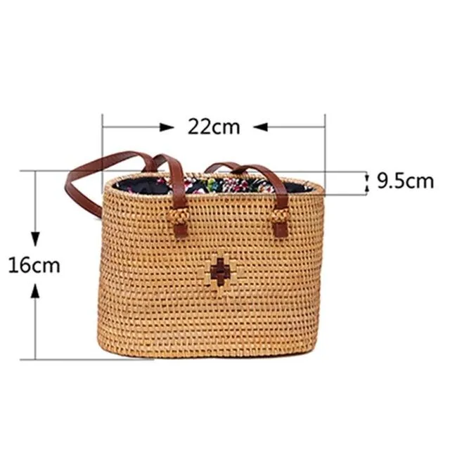 Round Straw Bag, Summer Style Women Bohemian Handbag Handmade Beach Circular Bag