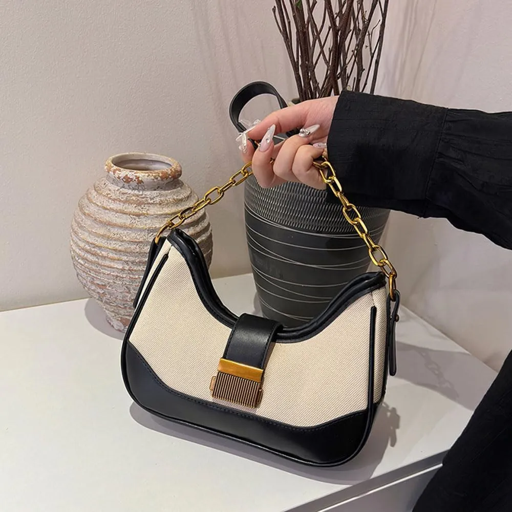 RTGGSEL Women's Contrast Color Plaid Striped Saddle Crossbody Shoulder Underarm Satchel Handbag Tote Clutch Purse Hobo Bag