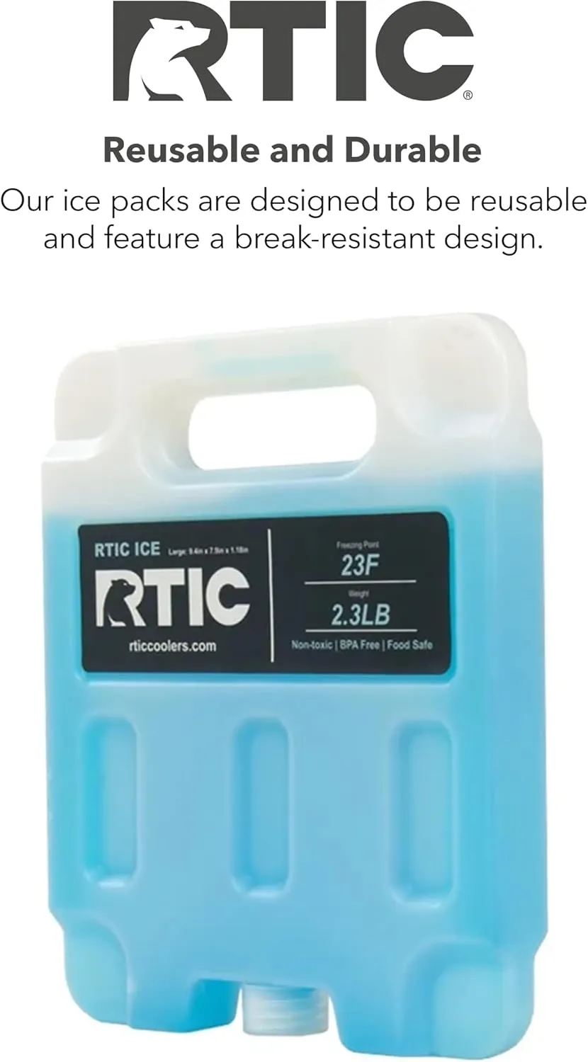 RTIC Refreezable Reusable Cooler Ice Packs Cold Ice Chest Pack Long-Lasting Break-Resistant for Food, Drink, Travel and Storage, 2 Pack