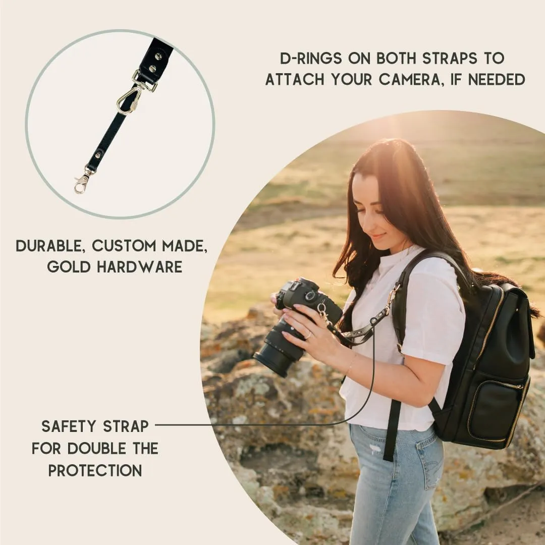 Ruby Camera Backpack – Sleek, Durable Vegan Leather Bag with Gear Dividers, Laptop Compartment, and Side Access for Cameras & Gear, Gray