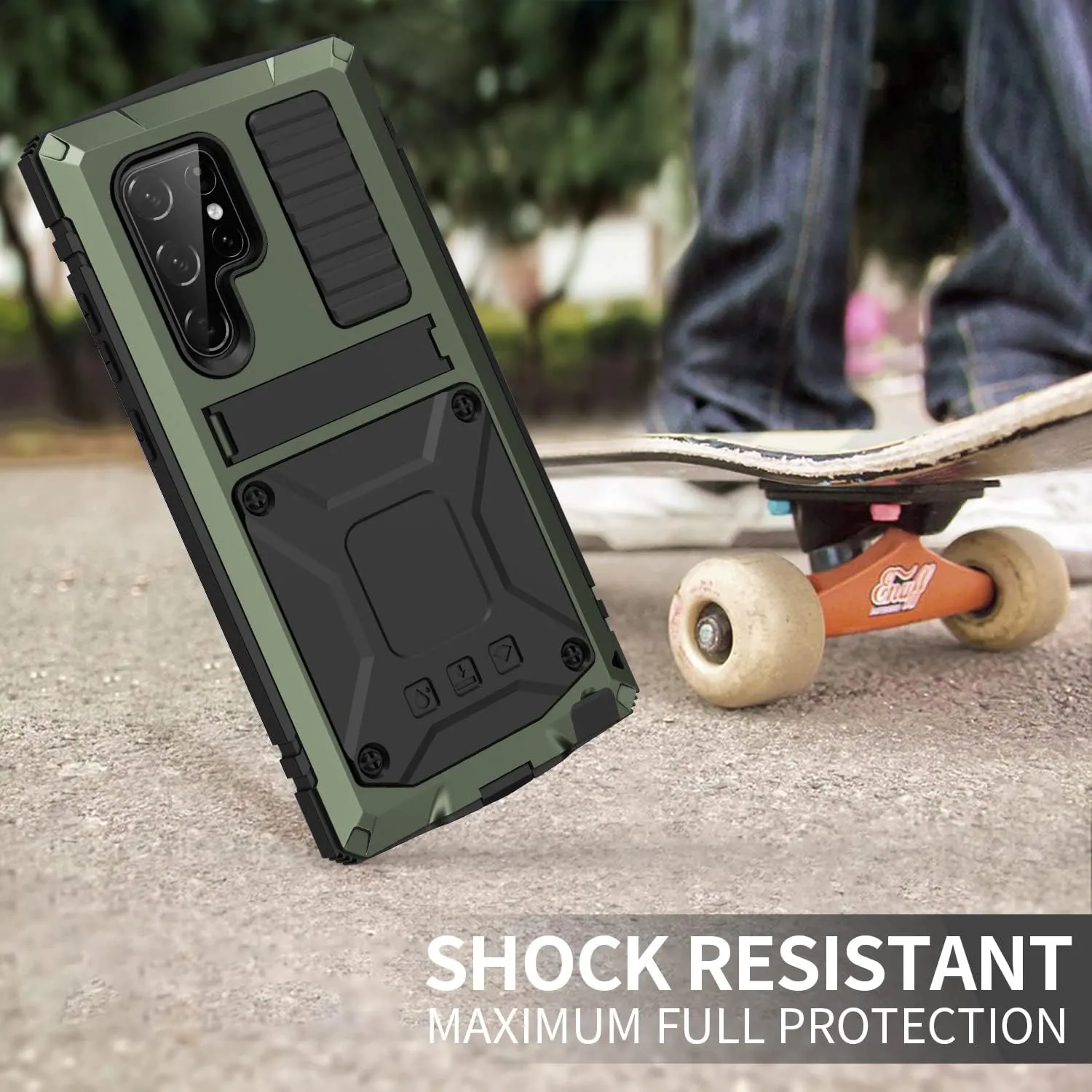 S23 Ultra Metal Case with Screen Protector Camera Cover Military Rugged Heavy Duty S23 Ultra Case Metal Kickstand Full Body Tough Dustproof Shockproof for S23 Ultra (Green)