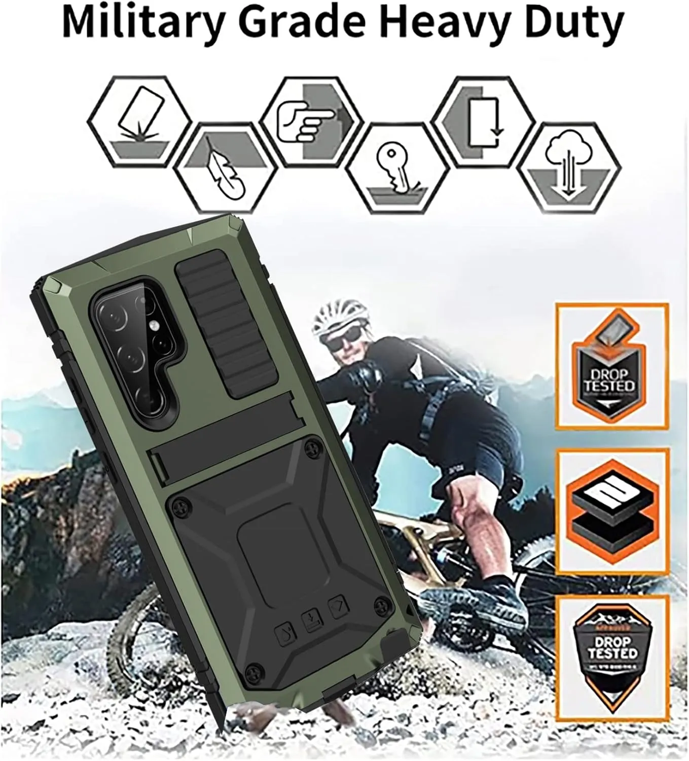 S23 Ultra Metal Case with Screen Protector Camera Cover Military Rugged Heavy Duty S23 Ultra Case Metal Kickstand Full Body Tough Dustproof Shockproof for S23 Ultra (Green)