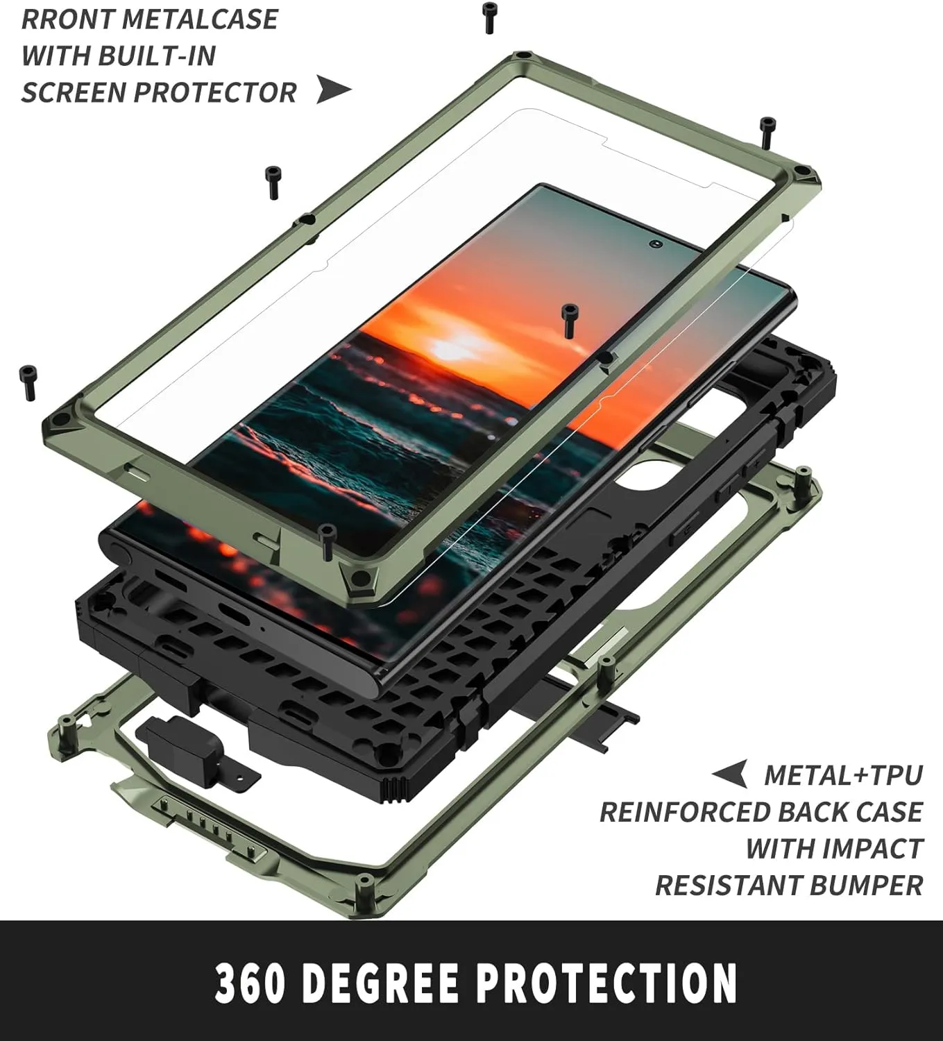 S23 Ultra Metal Case with Screen Protector Camera Cover Military Rugged Heavy Duty S23 Ultra Case Metal Kickstand Full Body Tough Dustproof Shockproof for S23 Ultra (Green)