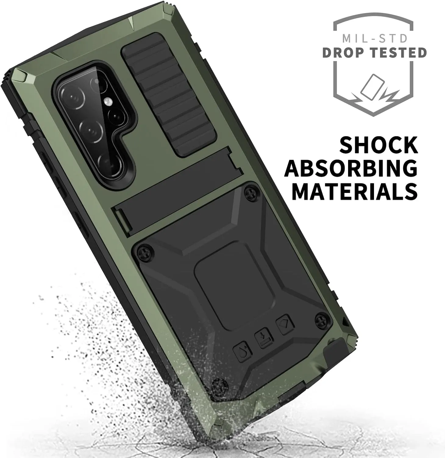 S23 Ultra Metal Case with Screen Protector Camera Cover Military Rugged Heavy Duty S23 Ultra Case Metal Kickstand Full Body Tough Dustproof Shockproof for S23 Ultra (Green)
