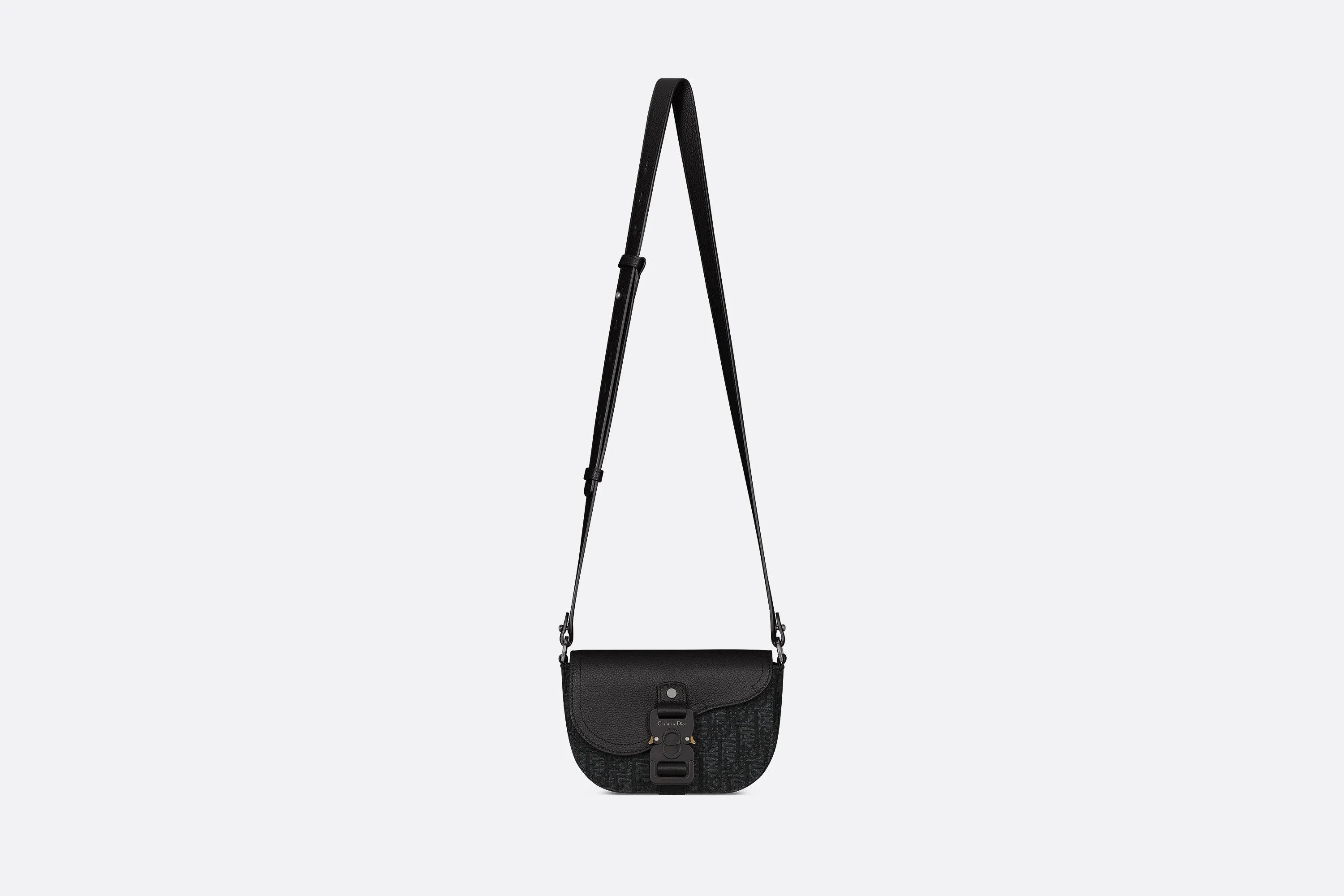 Saddle Pouch with Strap • Black Dior Oblique Jacquard and Grained Calfskin