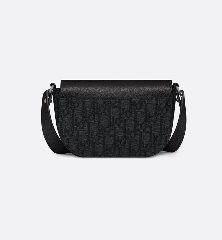 Saddle Pouch with Strap • Black Dior Oblique Jacquard and Grained Calfskin